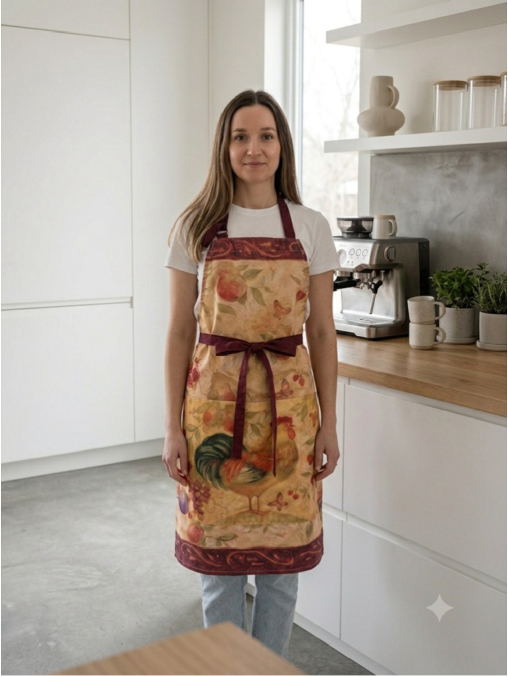 Kay Dee Designs Rooster Fruit Print Apron Vintage Tuscan Country Kitchen Pocket